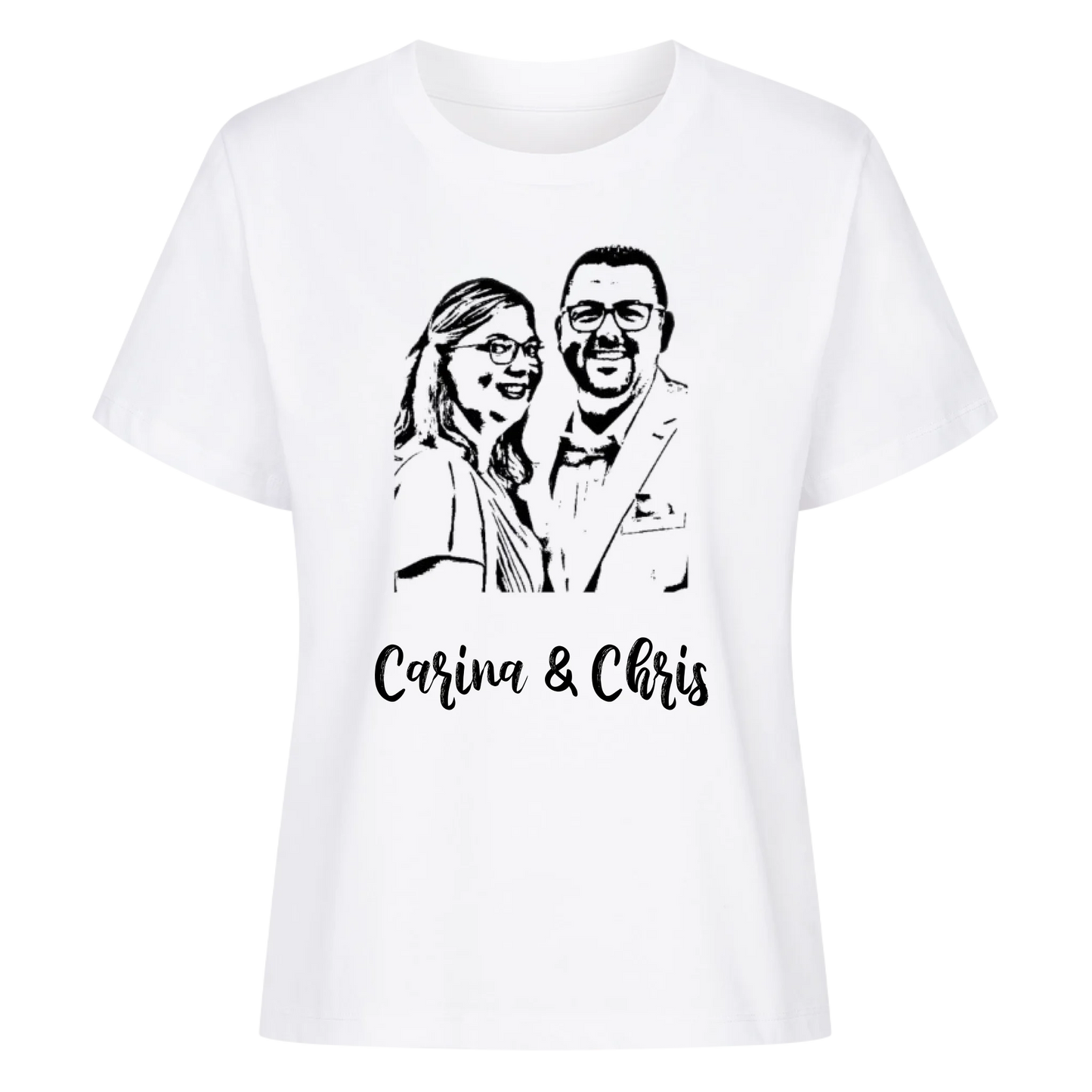Foto als Karikatur mit Wunschtext / Namen - Premium T-Shirt Frauen