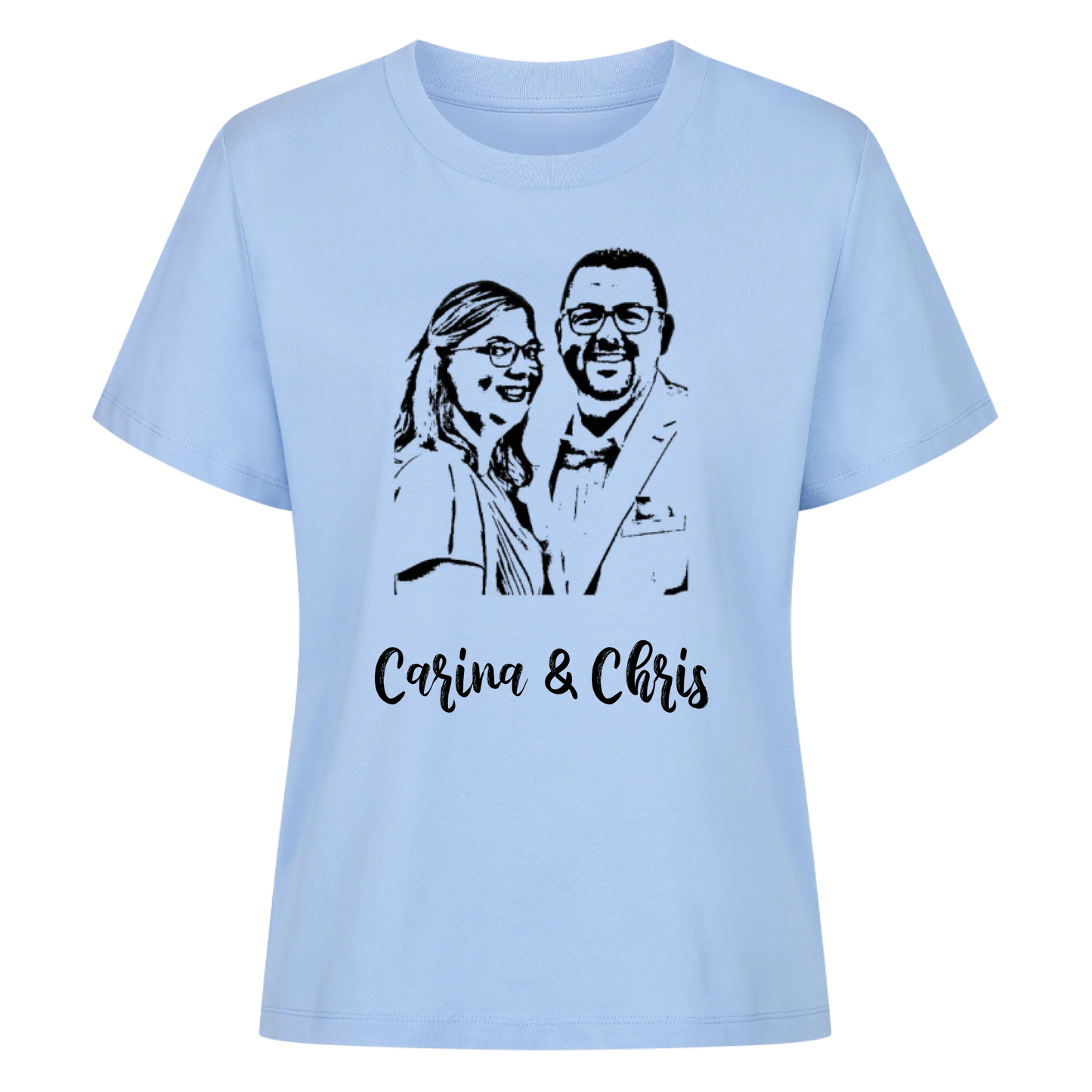 Foto als Karikatur mit Wunschtext / Namen - Premium T-Shirt Frauen