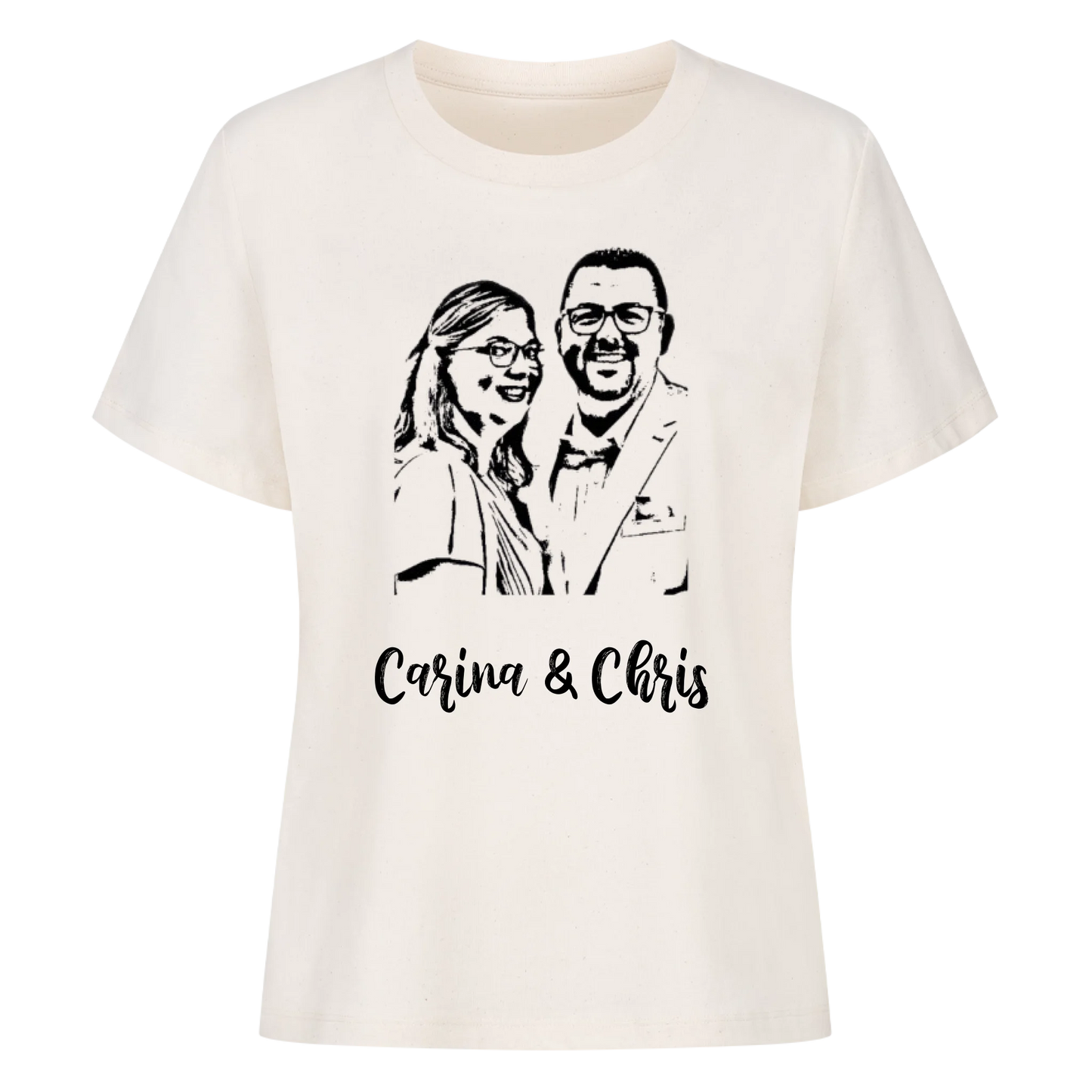Foto als Karikatur mit Wunschtext / Namen - Premium T-Shirt Frauen