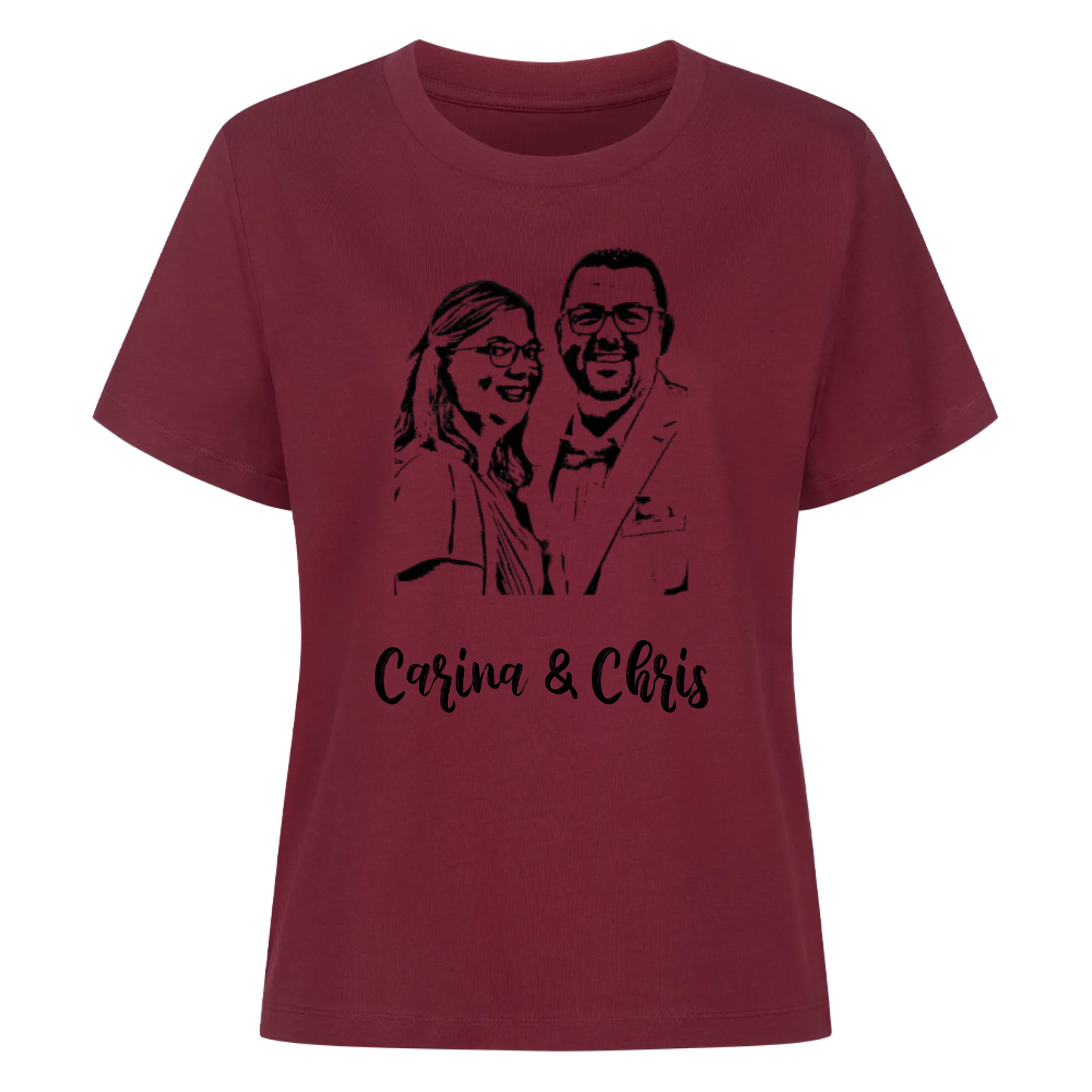 Foto als Karikatur mit Wunschtext / Namen - Premium T-Shirt Frauen personalisiert