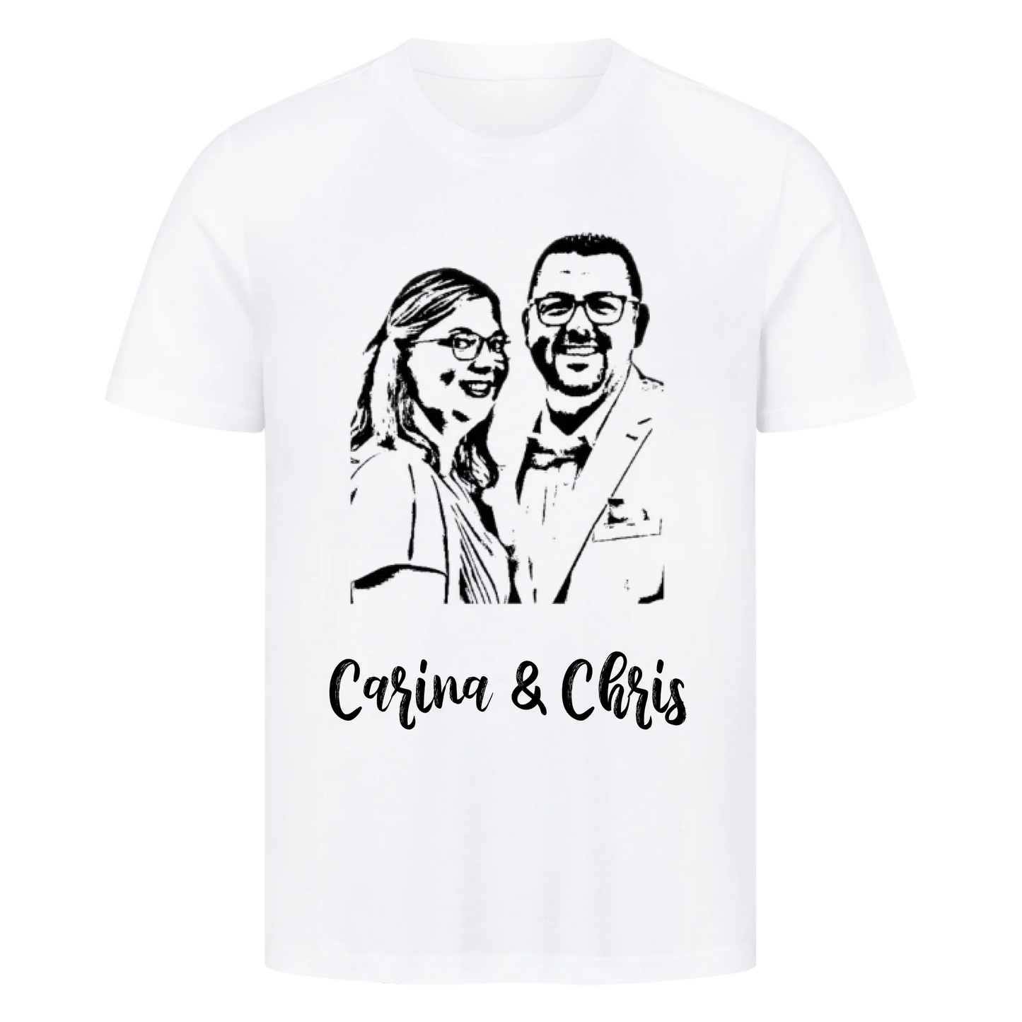 Foto als Karikatur mit Wunschtext / Namen - Premium T-Shirt Männer / Unisex personalisiert