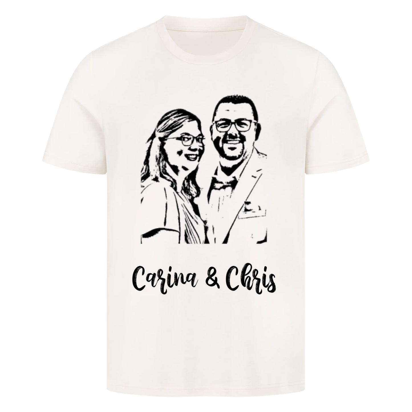 Foto als Karikatur mit Wunschtext / Namen - Premium T-Shirt Männer / Unisex personalisiert