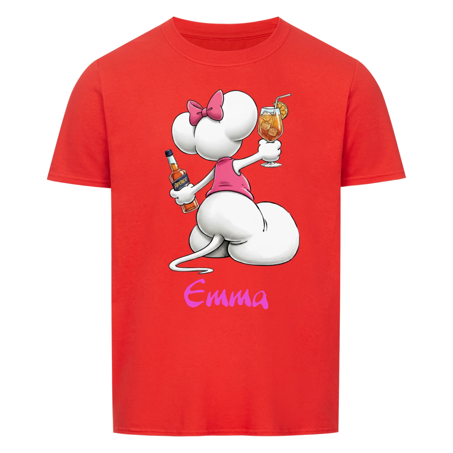 Mouse mit Wunsch Alkohol - T-Shirt Unisex FRONTDRUCK - personalisiert
