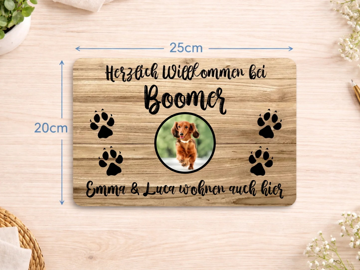 Personalized slate plaque 20x30cm | Personalized metal sign 20x25cm – Welcome to your dog/cat/pet with photo, name and custom text | Welcome sign for front door