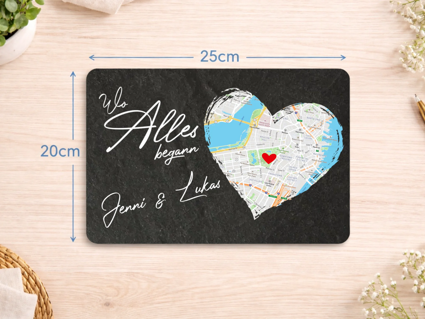 Personalisierte Schiefertafel 20x30cm | Personalisiertes Metallschild 20x25cm – Wo alles begann | Geschenk Valentinstag