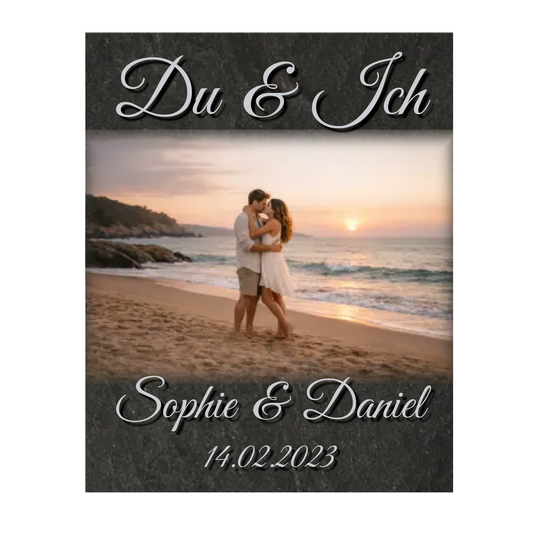 Glas Aufsteller Du & Ich mit Namen und Datum - 20cm Breit x 25 cm Hoch - personalisiert