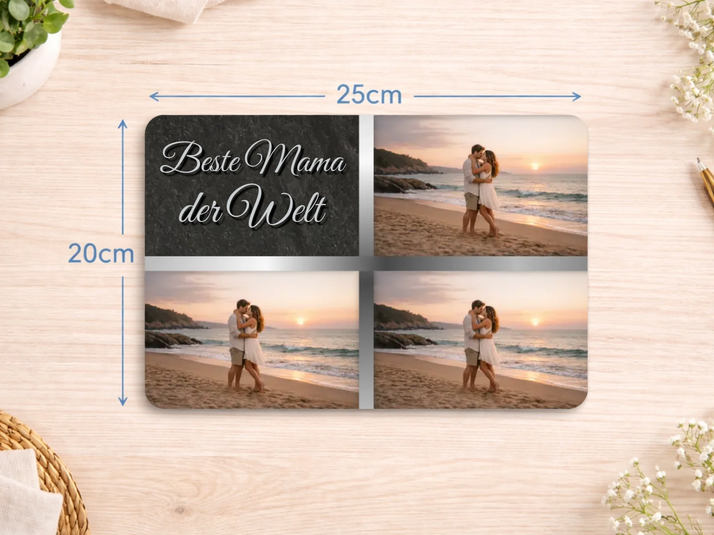 Personalized slate plaque 20x30cm | Personalized metal sign 20x25cm – Best Mom in the World with 3 photos | Mother's Day gift | Welcome sign for front door | Decor for living room, hallway, entryway