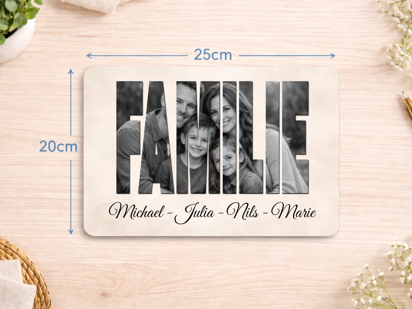 Personalized slate plaque 20x30cm | Personalized metal sign 20x25cm – family photo with names of your choice | Housewarming gift | Living room decor