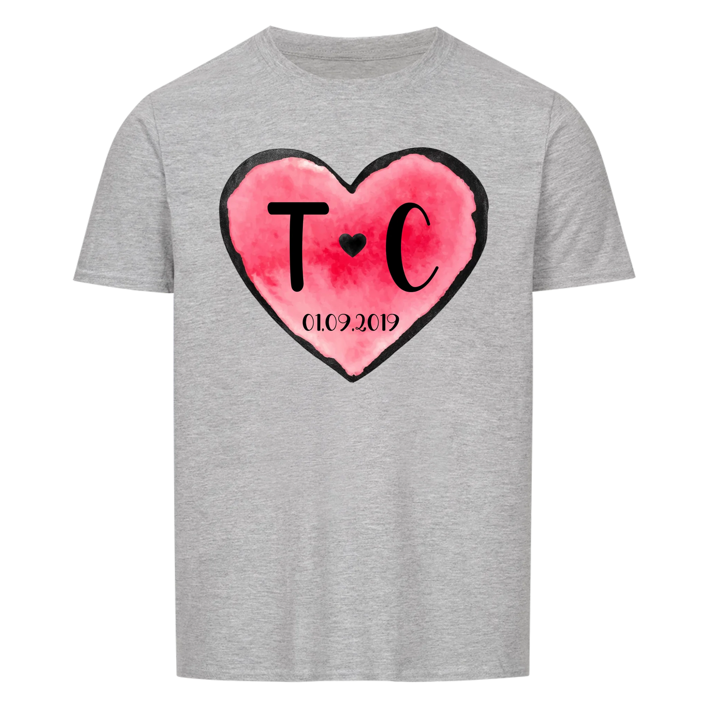 Valentinstag Herz mit Initialen & Datum - T-Shirt Unisex für Männer und Frauen - personalisiert