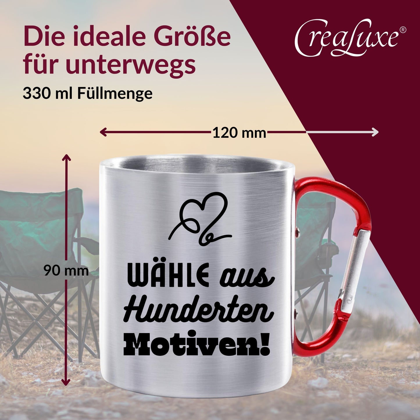 Bergliebe - Edelstahltasse mit Karabiner - 330ml