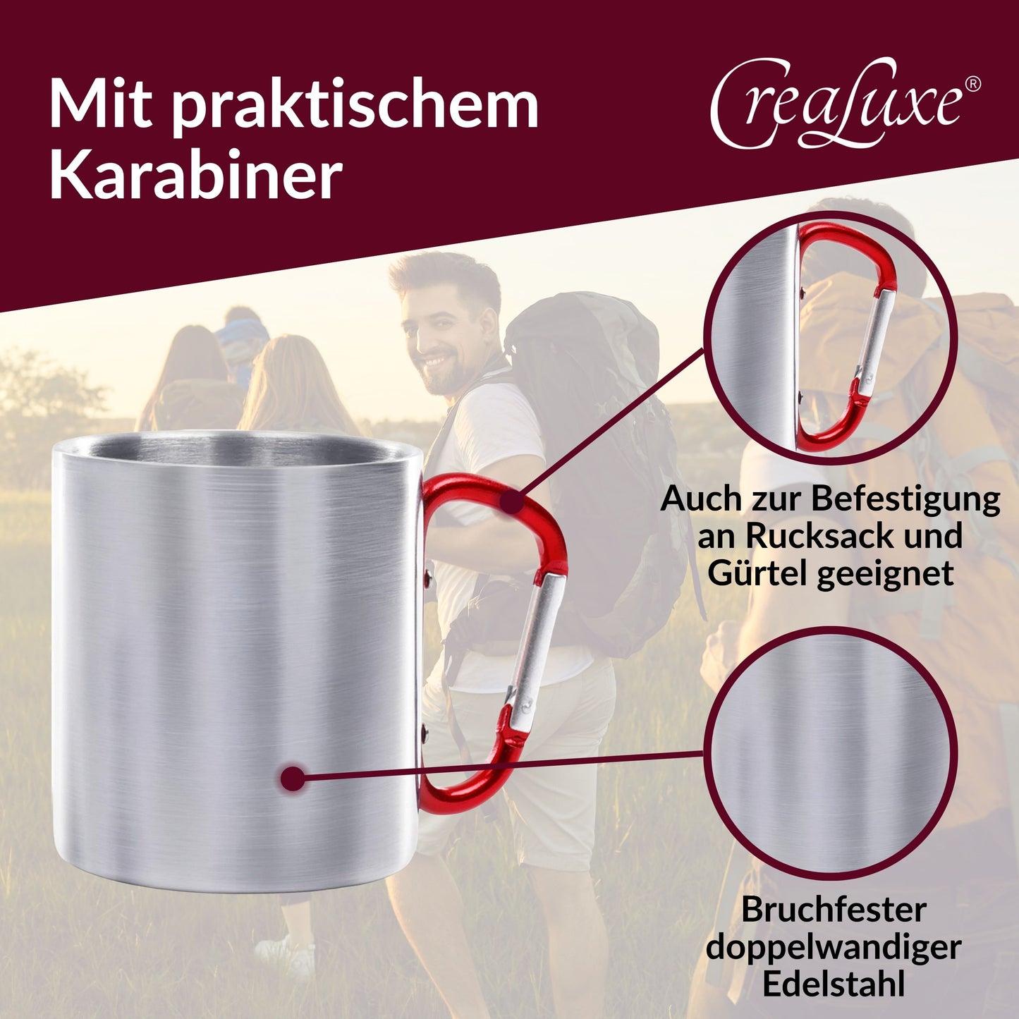 Bergliebe - Edelstahltasse mit Karabiner - 330ml