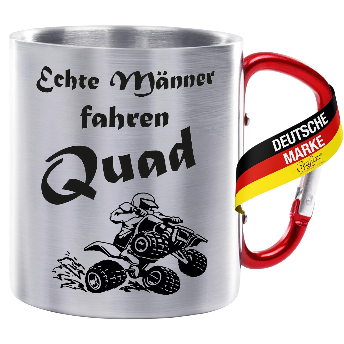 Echte Männer fahren Quad - Edelstahltasse mit Karabiner - 330ml