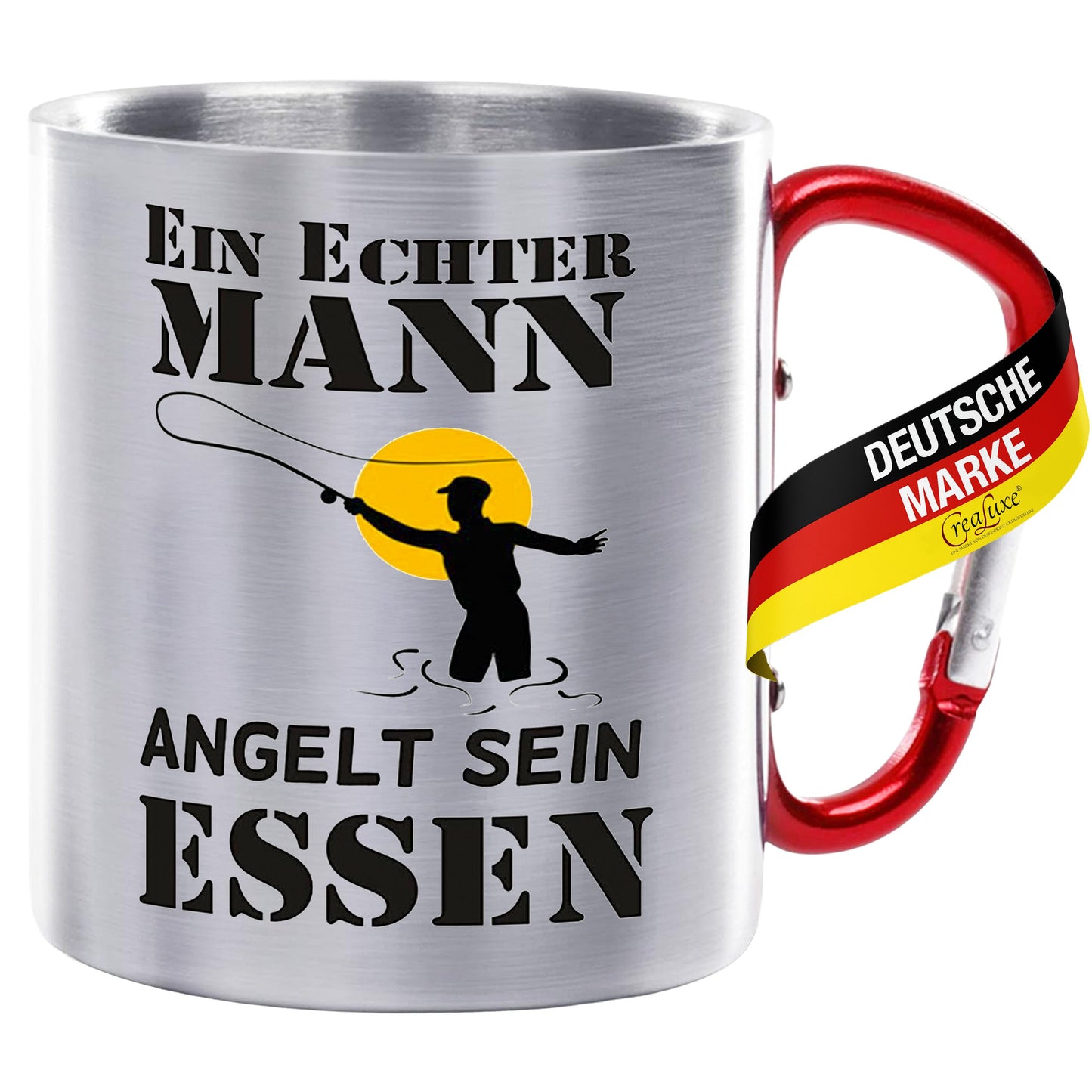 Ein echter Mann angelt sein Essen - Edelstahltasse mit Karabiner - 330ml