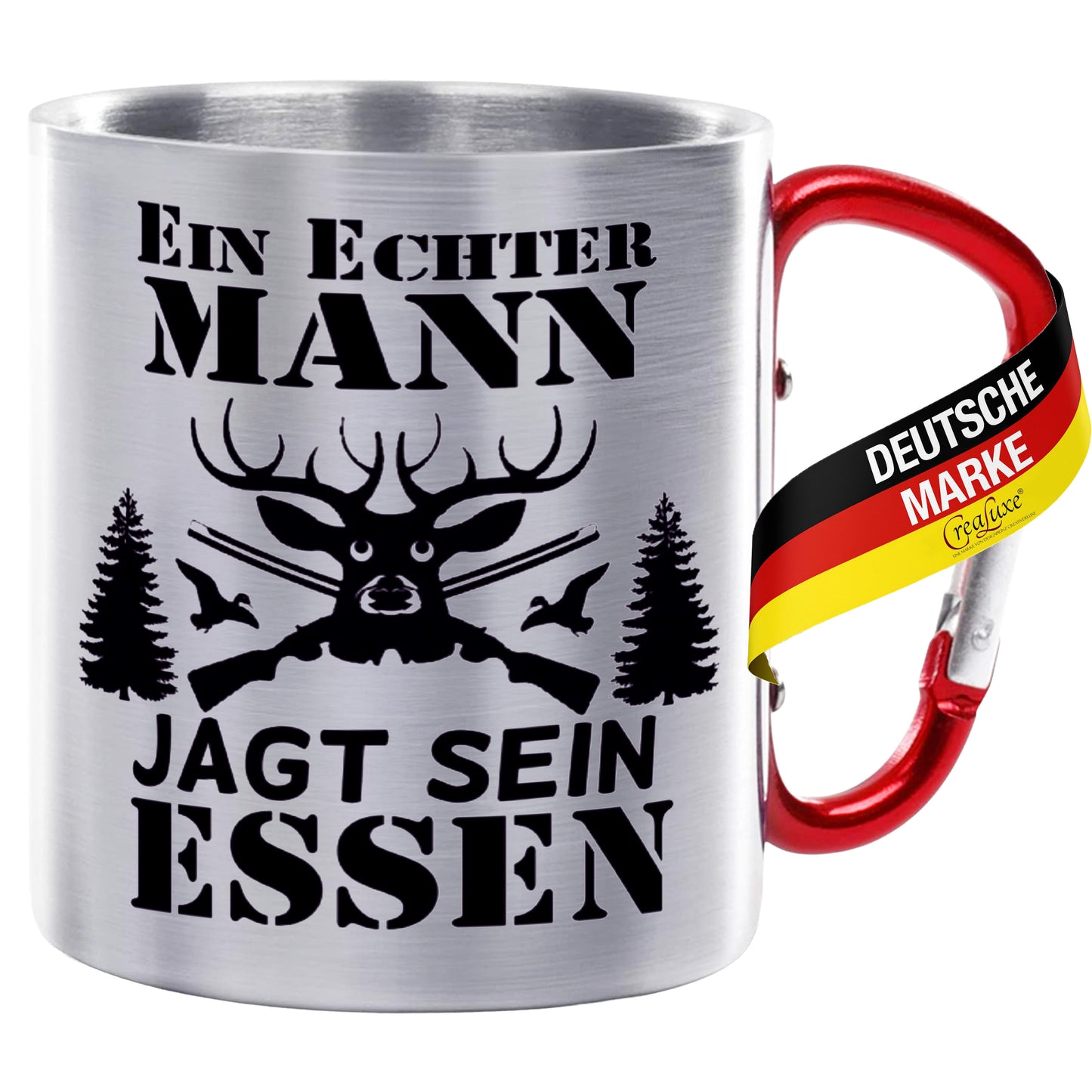 Ein echter Mann jagt sein Essen - Edelstahltasse mit Karabiner - 330ml