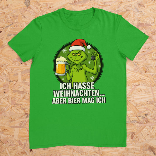 Grinch Ich hasse Weihnachten aber Bier mag ich - T-Shirt Unisex für Männer und Frauen