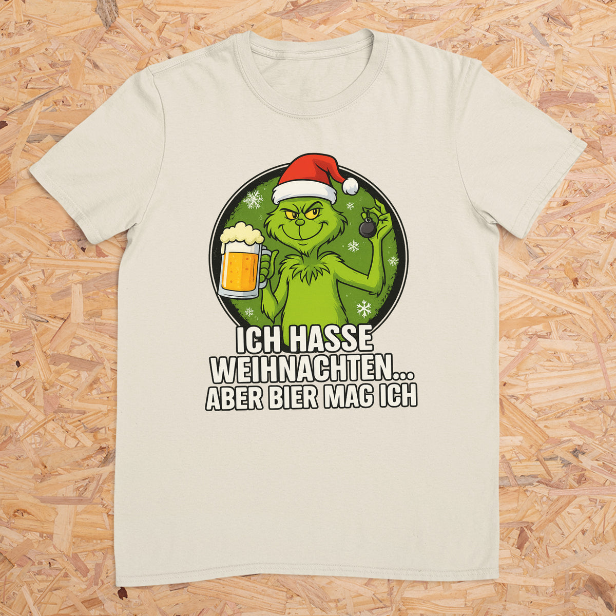 Grinch Ich hasse Weihnachten aber Bier mag ich - T-Shirt Unisex für Männer und Frauen