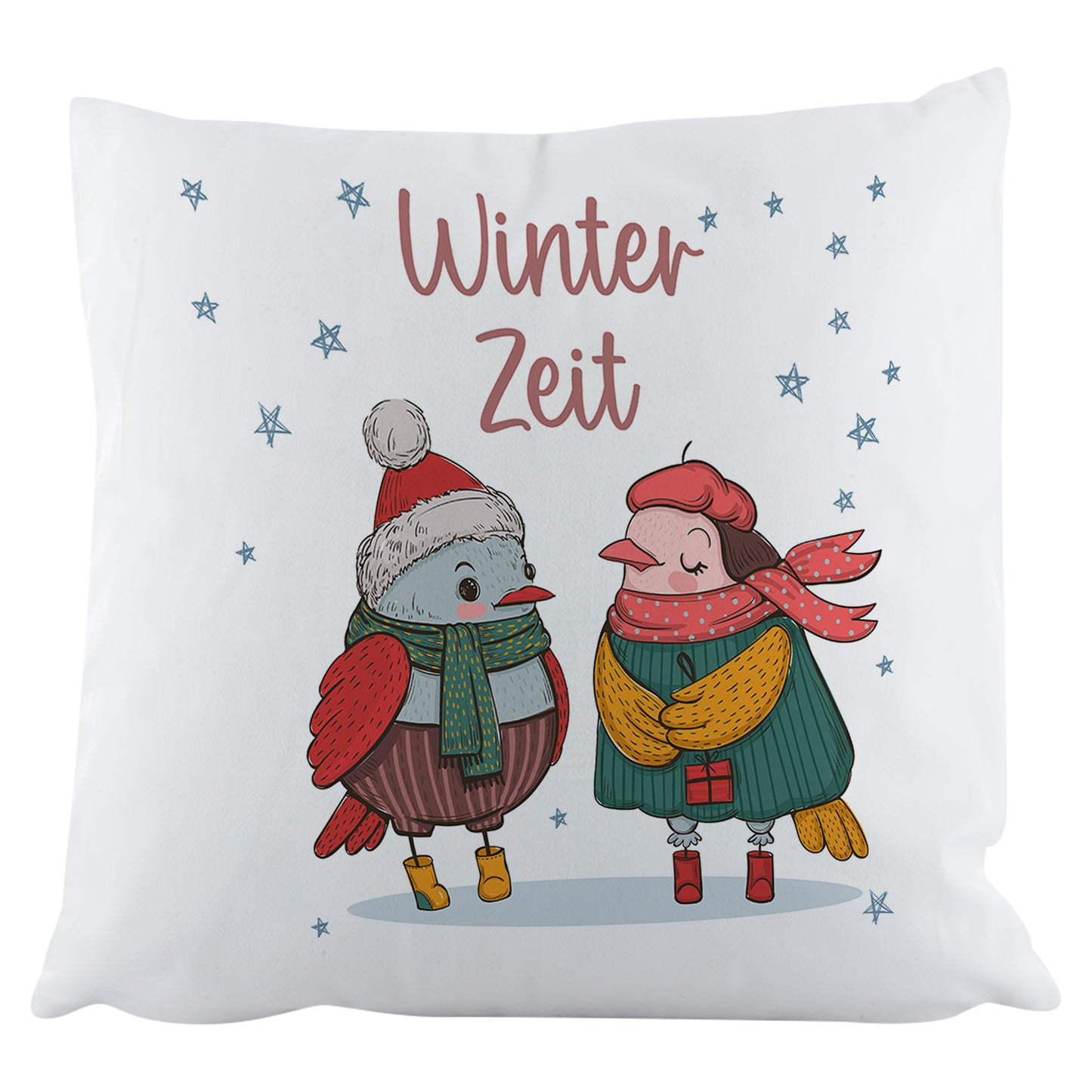 Winterzeit Vögel - Flauschiges Kissen 40x40cm