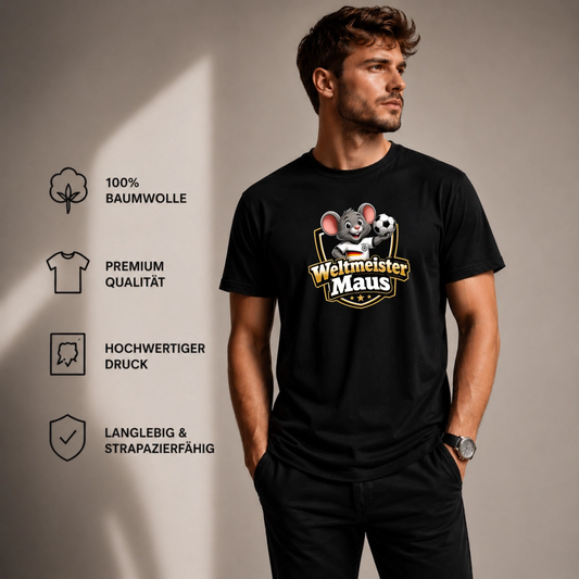 Weltmeister Maus - T-Shirt Unisex – Lustiges Partyshirt für Männer & Frauen