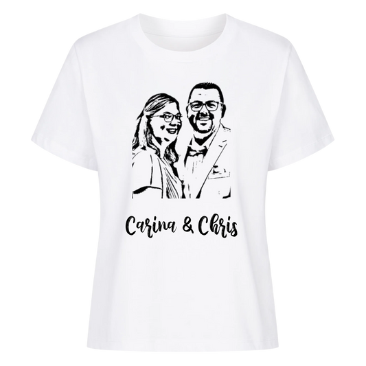Foto als Karikatur mit Wunschtext / Namen - Premium T-Shirt Frauen