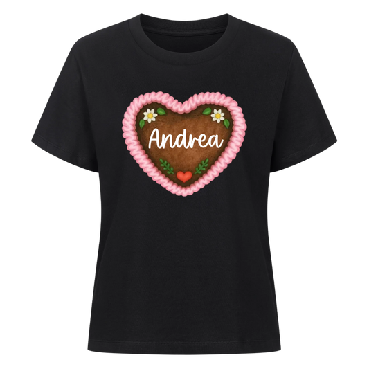 Lebkuchenherz Rosa mit Wunschname - Premium Organic T-Shirt Frauen personalisiert