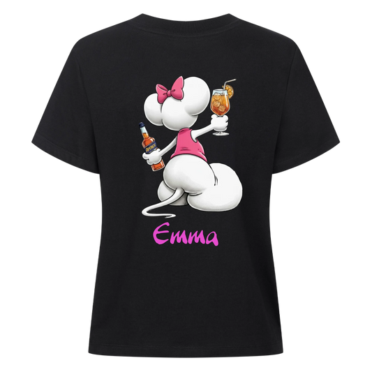 Mouse mit Wunsch Alkohol - Premium Organic T-Shirt Frauen RÜCKENDRUCK - personalisiert
