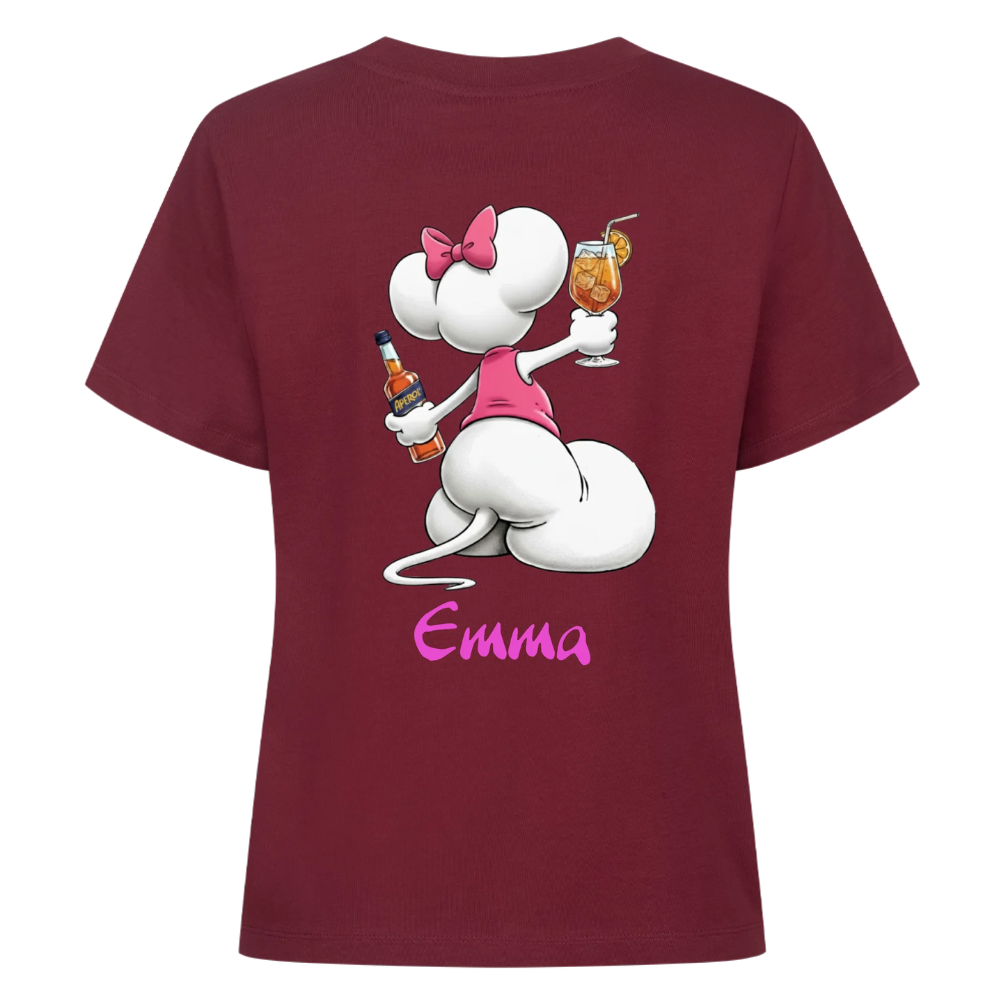 Mouse mit Wunsch Alkohol - Premium Organic T-Shirt Frauen RÜCKENDRUCK - personalisiert