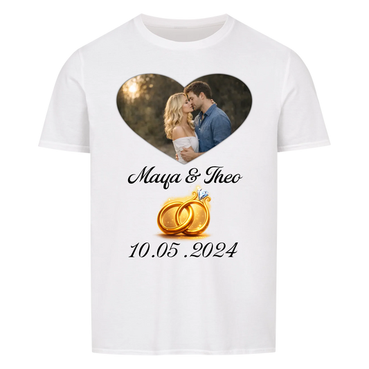 Valentine's Day - Personalized T-Shirt with Name, Rings and Date - Unisex T-Shirt for Men and Women