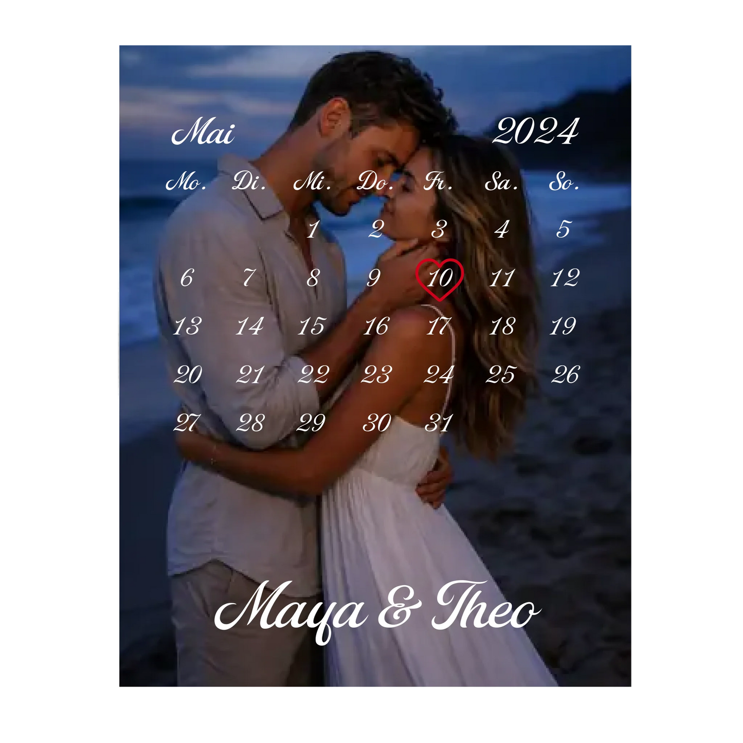 Glas Aufsteller mit eigenem Bild, Kalender und Wunschnamen - 20cm Breit x 25 cm Hoch - personalisiert