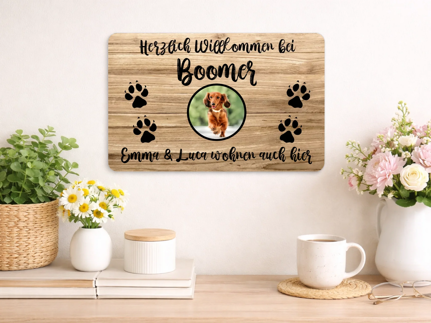Personalized slate plaque 20x30cm | Personalized metal sign 20x25cm – Welcome to your dog/cat/pet with photo, name and custom text | Welcome sign for front door