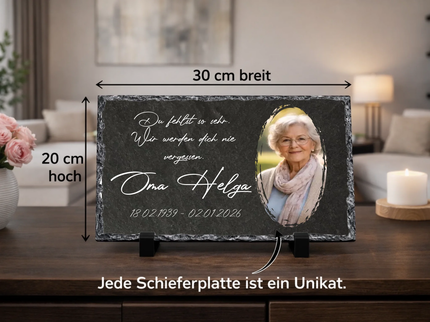 Personalized slate plaque 20×30 cm | Personalized metal plaque 20x25cm – Memorial plaque with your own photo &amp; name | Keepsake with your own text