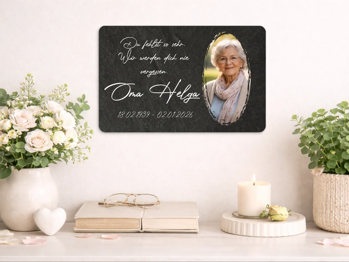 Personalized slate plaque 20×30 cm | Personalized metal plaque 20x25cm – Memorial plaque with your own photo &amp; name | Keepsake with your own text