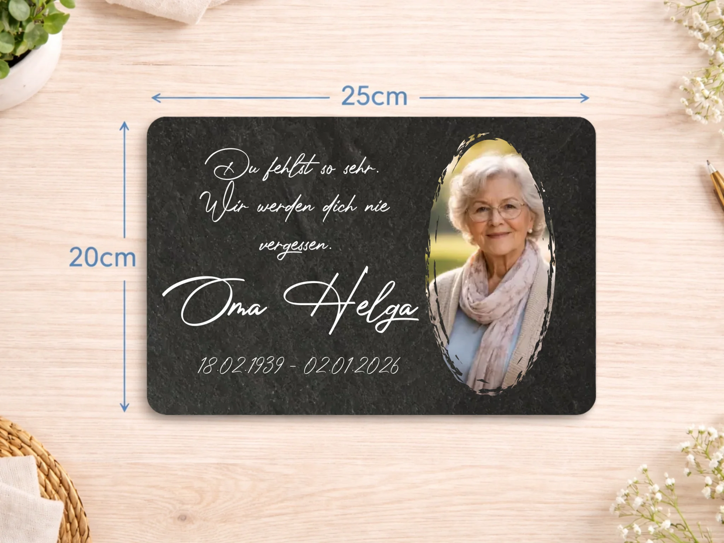 Personalized slate plaque 20×30 cm | Personalized metal plaque 20x25cm – Memorial plaque with your own photo &amp; name | Keepsake with your own text
