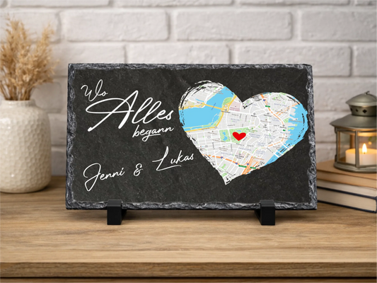 Personalisierte Schiefertafel 20x30cm | Personalisiertes Metallschild 20x25cm – Wo alles begann | Geschenk Valentinstag