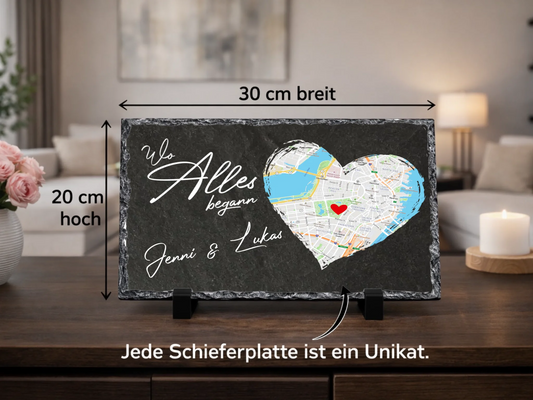 Personalisierte Schiefertafel 20x30cm | Personalisiertes Metallschild 20x25cm – Wo alles begann | Geschenk Valentinstag