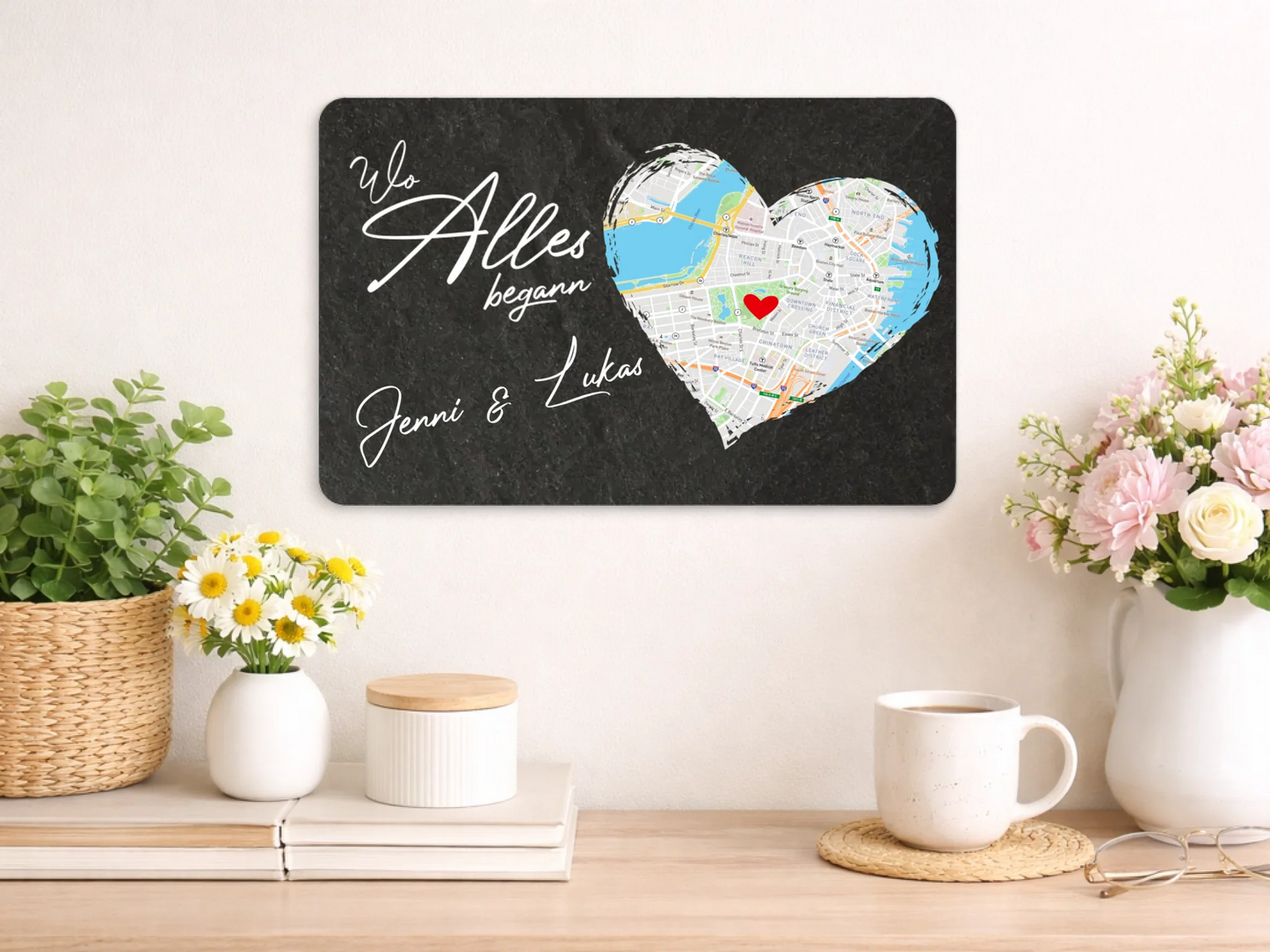 Personalisierte Schiefertafel 20x30cm | Personalisiertes Metallschild 20x25cm – Wo alles begann | Geschenk Valentinstag
