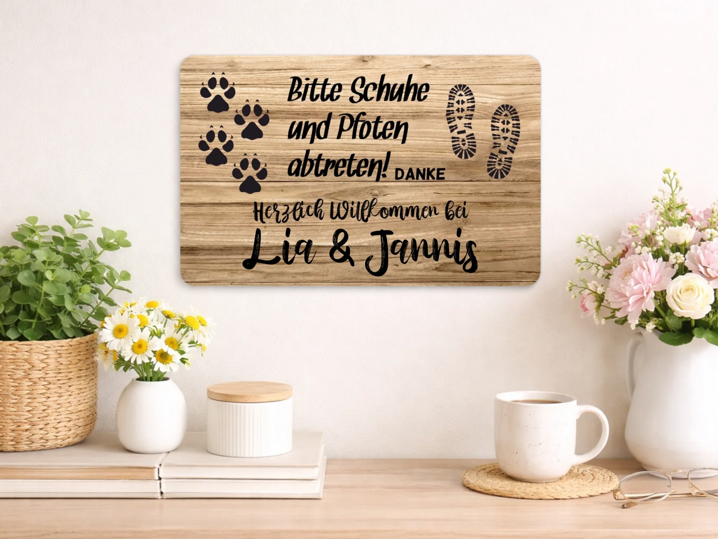 Personalisierte Schiefertafel 20x30cm – Bitte Schuhe und Pfoten abtreten | Willkommensschild Haustür