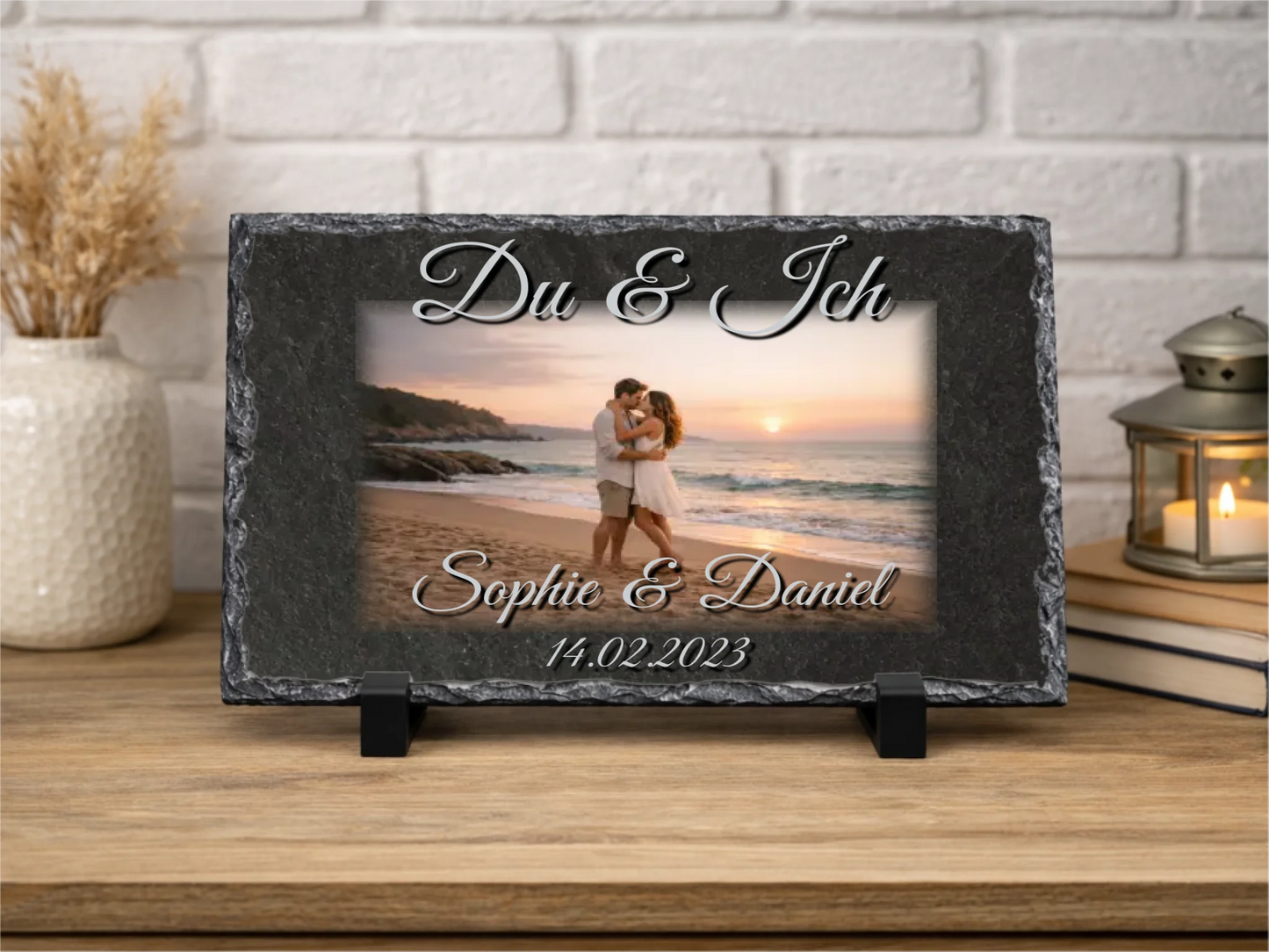 Personalized slate plaque 20x30cm | Personalized metal sign 20x25cm – You &amp; Me with photo, names and date | Gift for anniversary, wedding anniversary, Valentine's Day | Welcome sign for front door | Decor for living room, hallway, entryway
