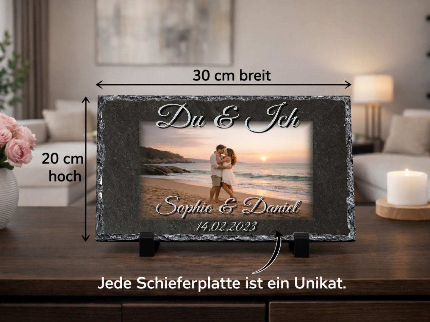 Personalized slate plaque 20x30cm | Personalized metal sign 20x25cm – You &amp; Me with photo, names and date | Gift for anniversary, wedding anniversary, Valentine's Day | Welcome sign for front door | Decor for living room, hallway, entryway