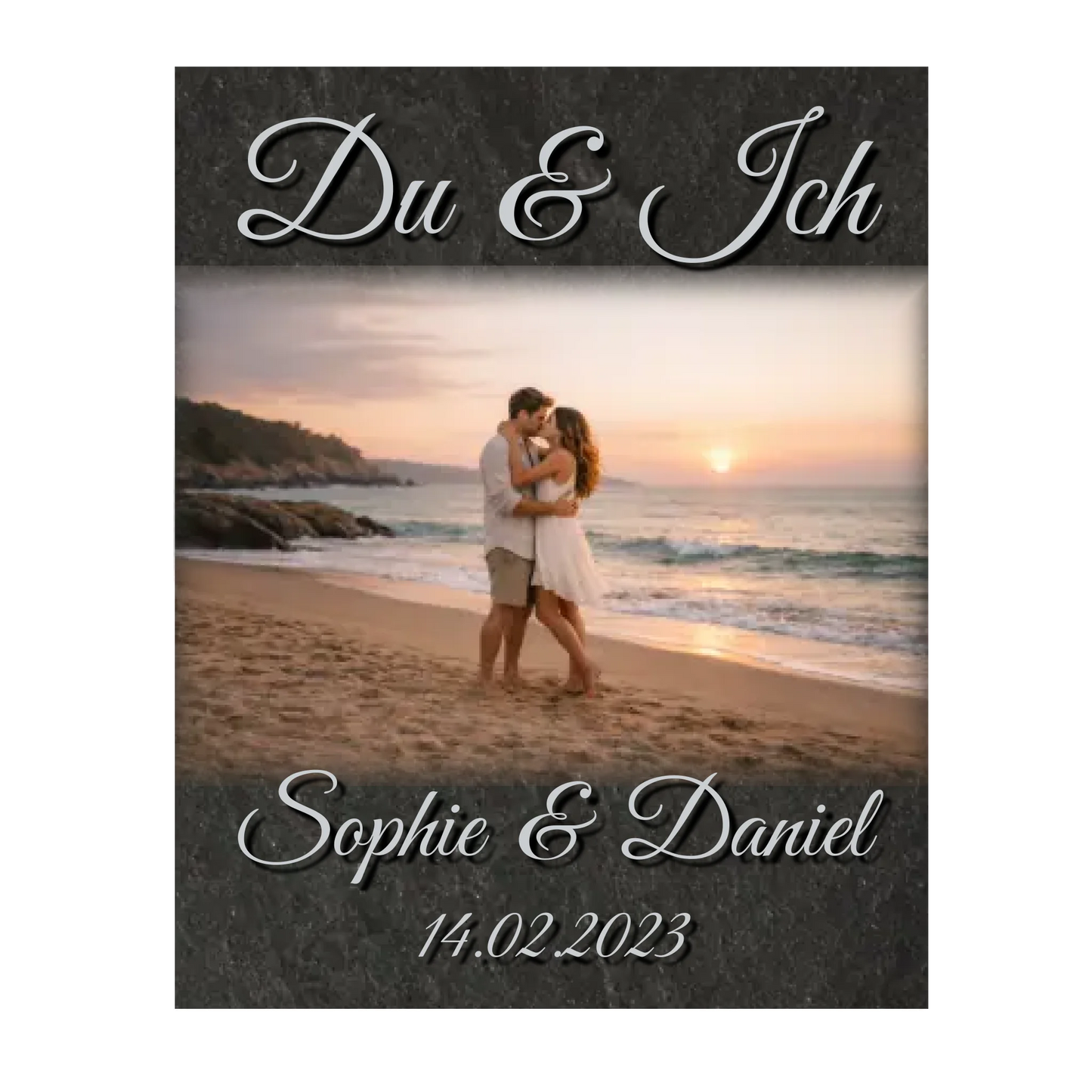 Glas Aufsteller Du & Ich mit Namen und Datum - 20cm Breit x 25 cm Hoch - personalisiert