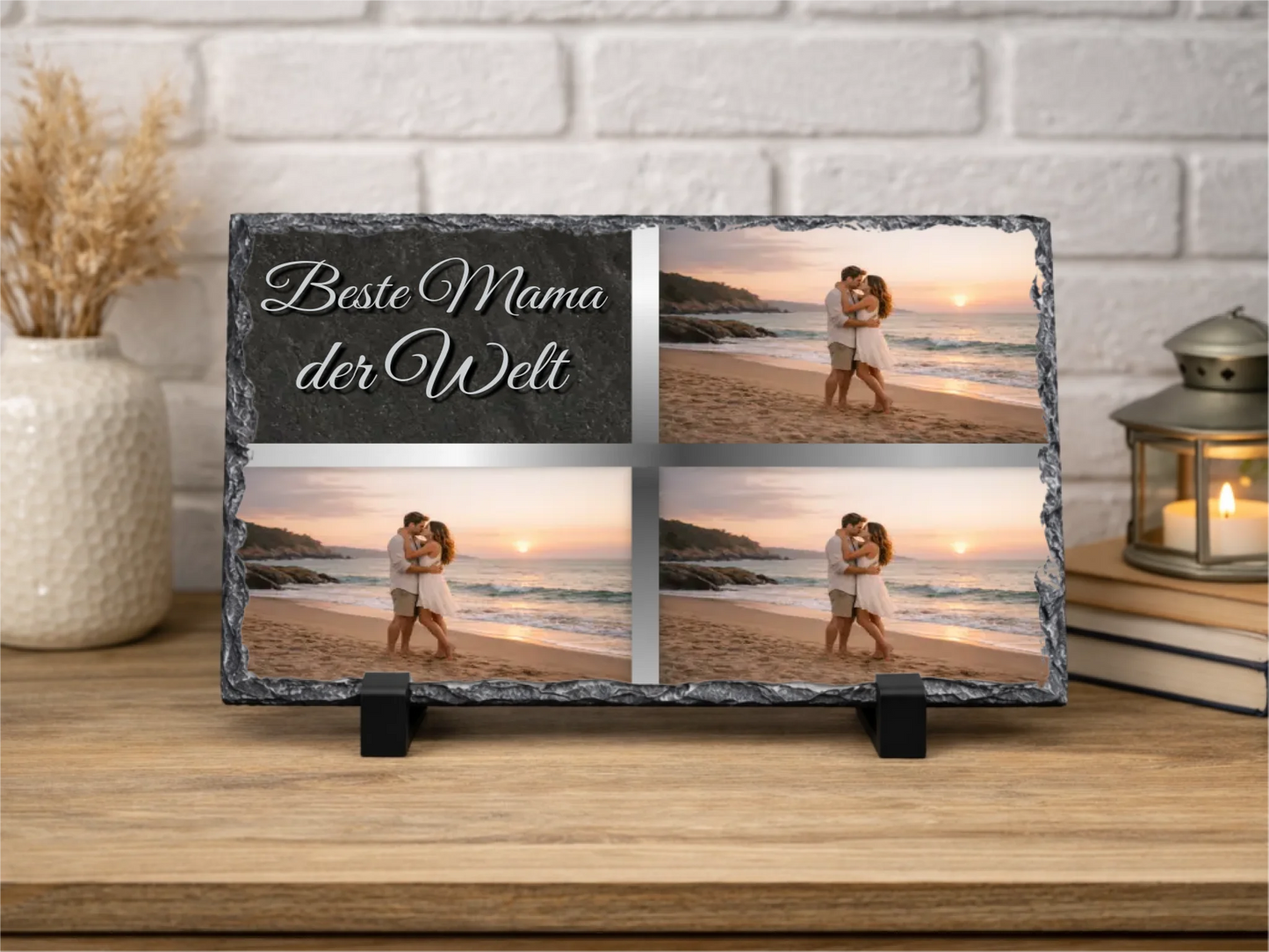 Personalisierte Schiefertafel 20x30cm | Personalisiertes Metallschild 20x25cm – Beste Mama der Welt mit 3 Fotos | Geschenk Muttertag | Willkommensschild Haustür | Deko Wohnzimmer, Flur, Diele