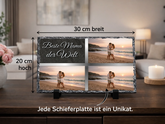 Personalisierte Schiefertafel 20x30cm | Personalisiertes Metallschild 20x25cm – Beste Mama der Welt mit 3 Fotos | Geschenk Muttertag | Willkommensschild Haustür | Deko Wohnzimmer, Flur, Diele