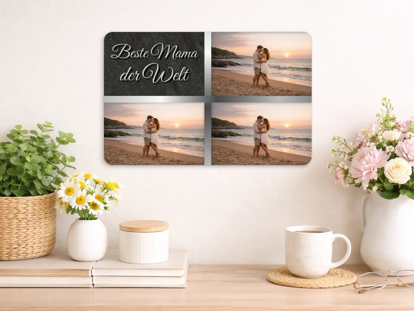 Personalisierte Schiefertafel 20x30cm | Personalisiertes Metallschild 20x25cm – Beste Mama der Welt mit 3 Fotos | Geschenk Muttertag | Willkommensschild Haustür | Deko Wohnzimmer, Flur, Diele