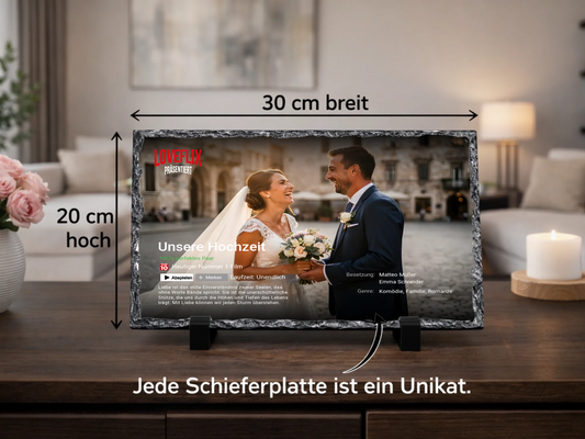 Personalisierte Schiefertafel 20x30cm | Personalisiertes Metallschild 20x25cm – Loveflix mit Foto, Namen und Wunschtext | Geschenk Valentinstag