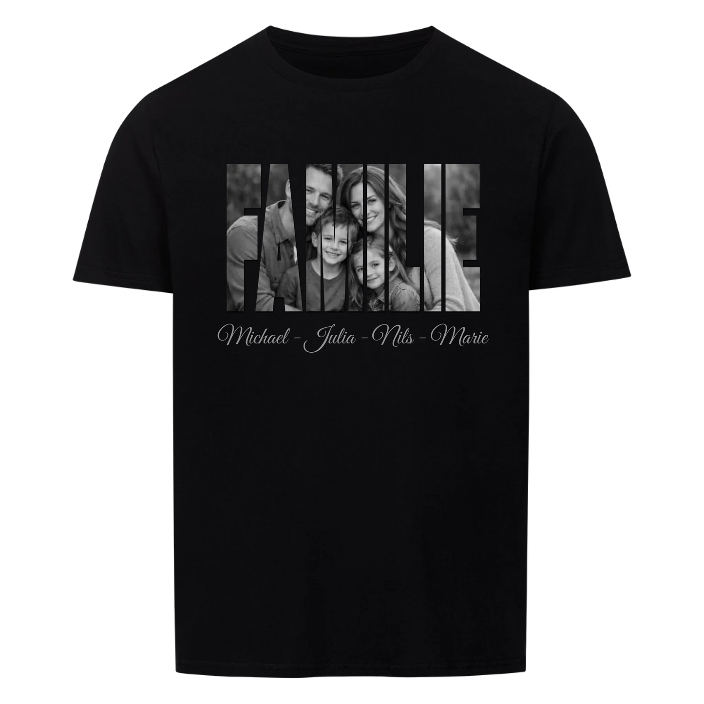 Familienbild mit Foto und Wunschnamen - personalisiertes T-Shirt Unisex für Männer und Frauen