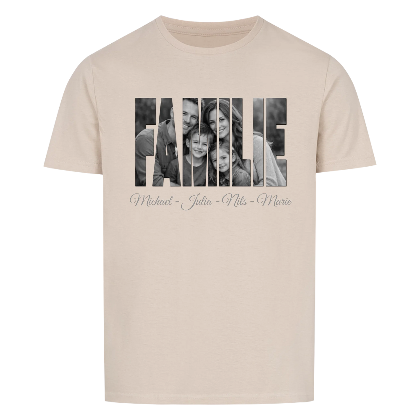 Familienbild mit Foto und Wunschnamen - personalisiertes T-Shirt Unisex für Männer und Frauen