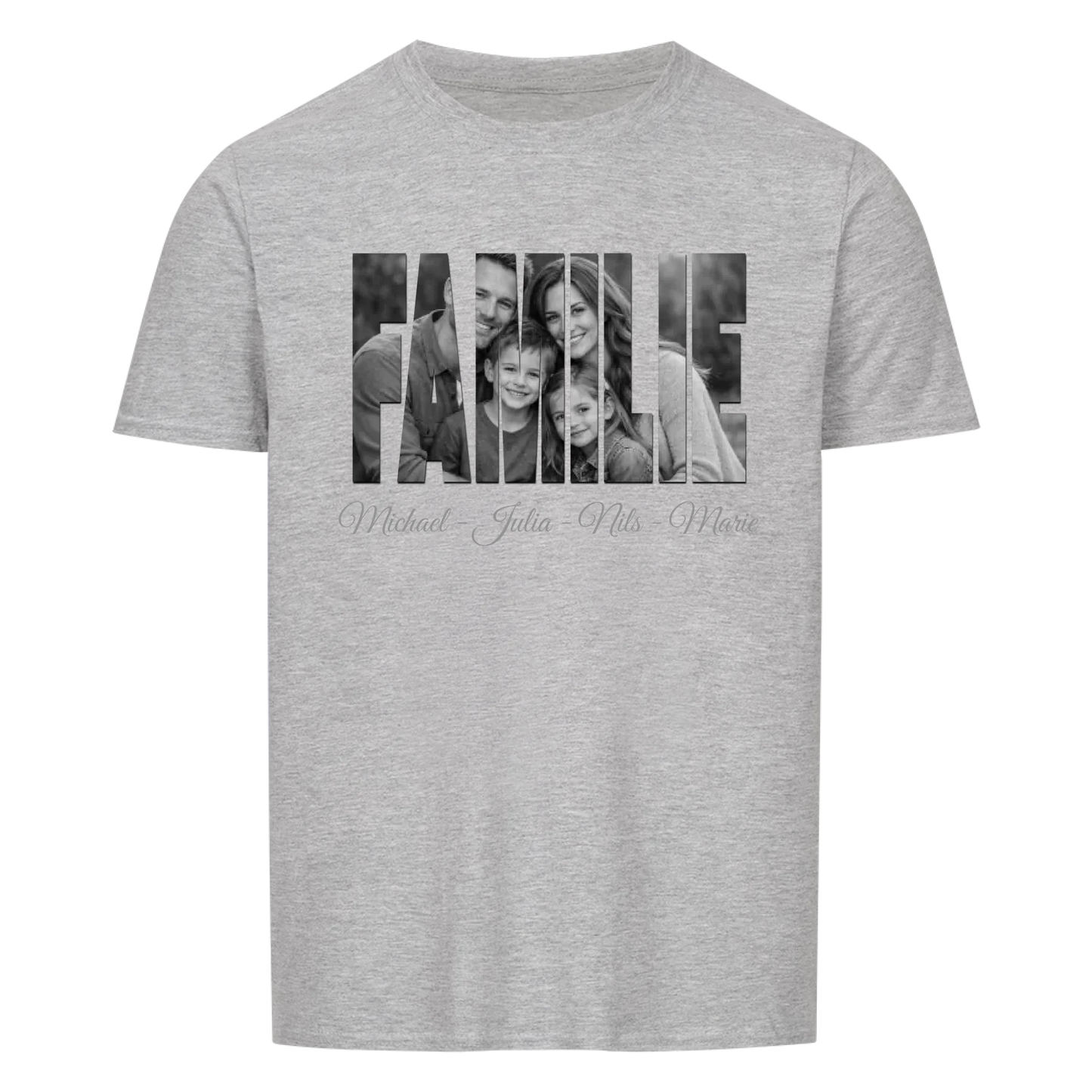 Familienbild mit Foto und Wunschnamen - personalisiertes T-Shirt Unisex für Männer und Frauen