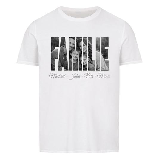 Familienbild mit Foto und Wunschnamen - personalisiertes T-Shirt Unisex für Männer und Frauen