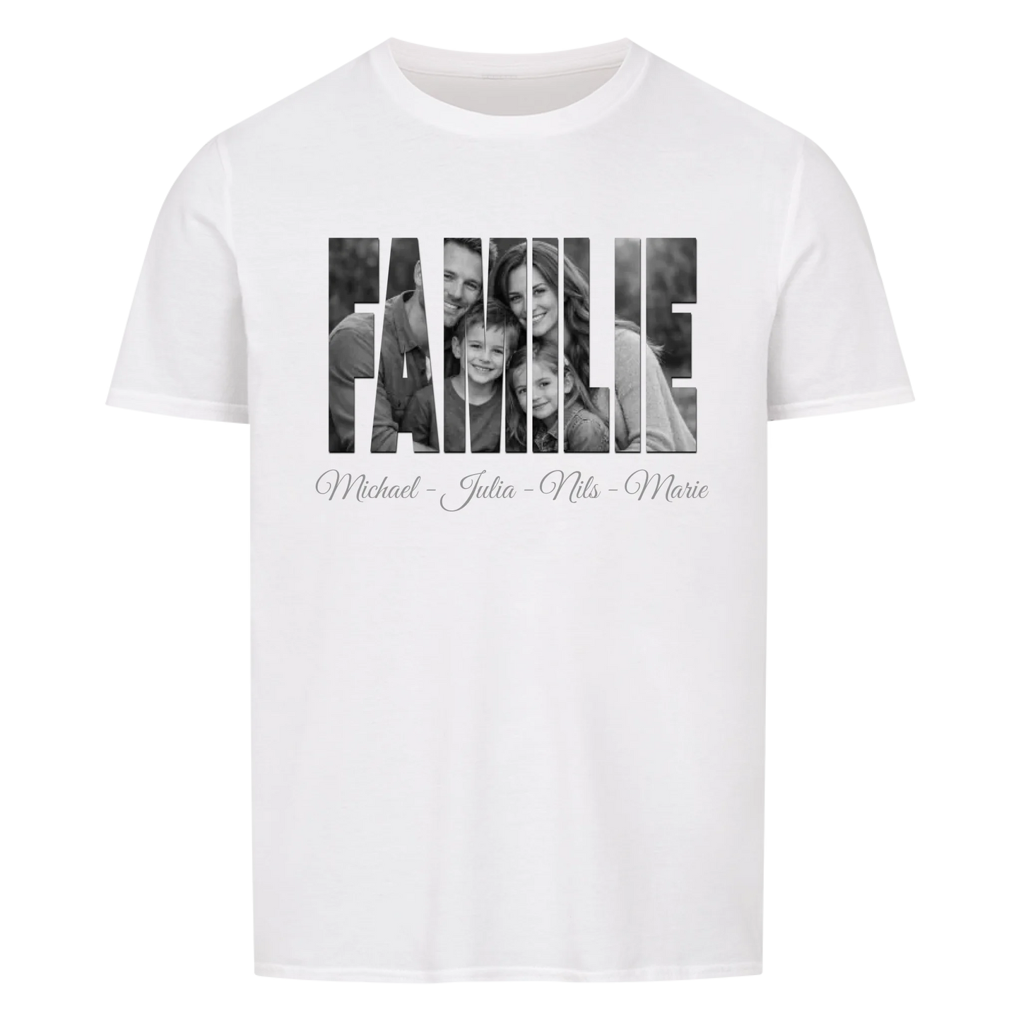 Familienbild mit Foto und Wunschnamen - personalisiertes T-Shirt Unisex für Männer und Frauen