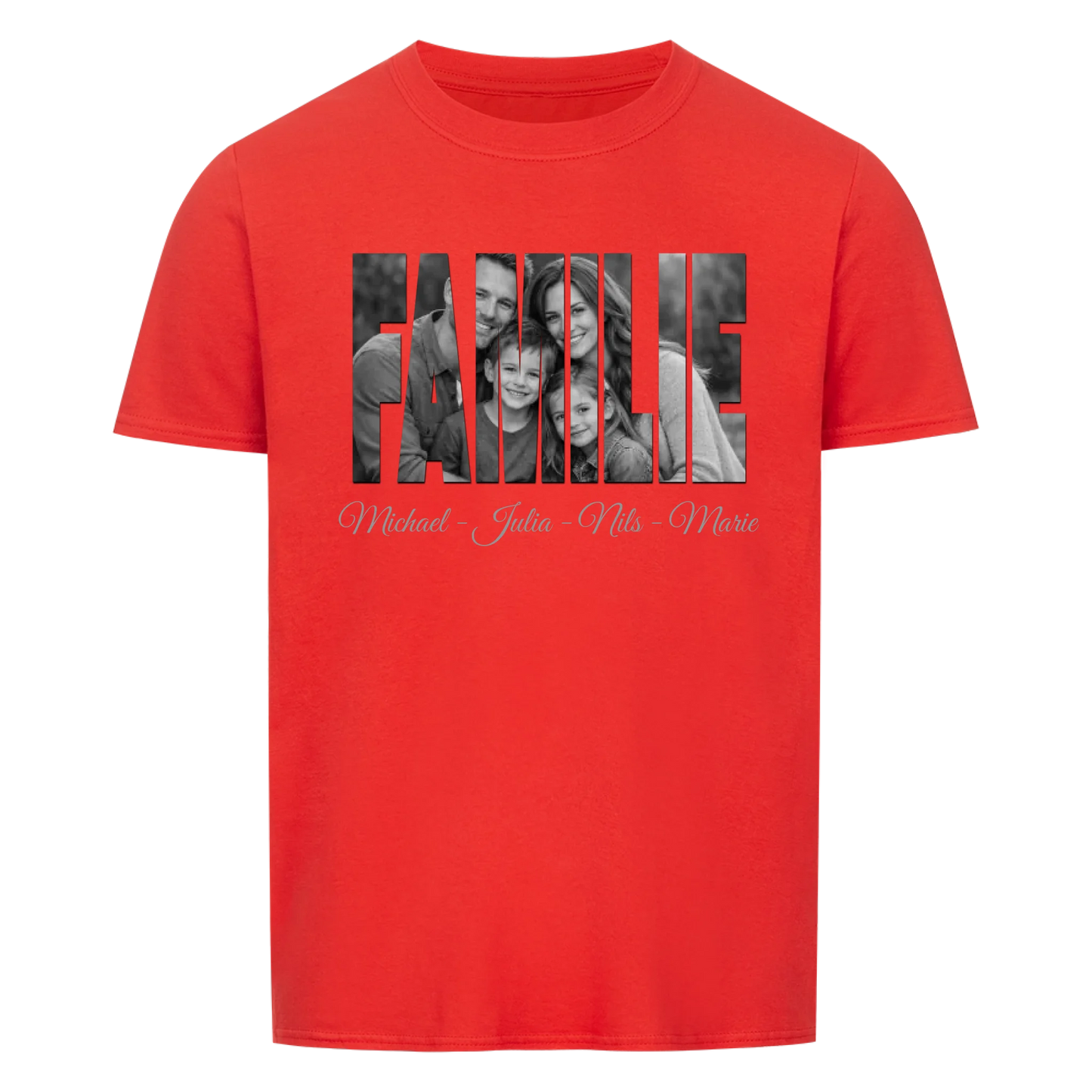 Familienbild mit Foto und Wunschnamen - personalisiertes T-Shirt Unisex für Männer und Frauen