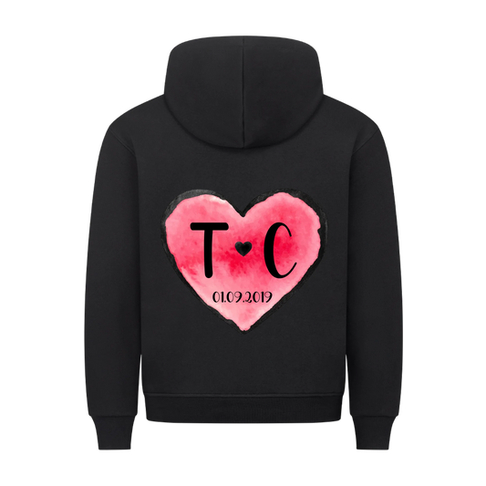 Valentinstag Herz mit Initialen & Datum - Premium Hoodie - Rückendruck - personalisiert